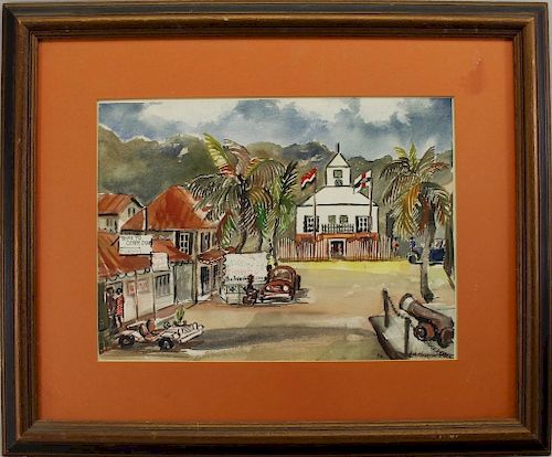 20th C. Watercolor of Saint Martin Island