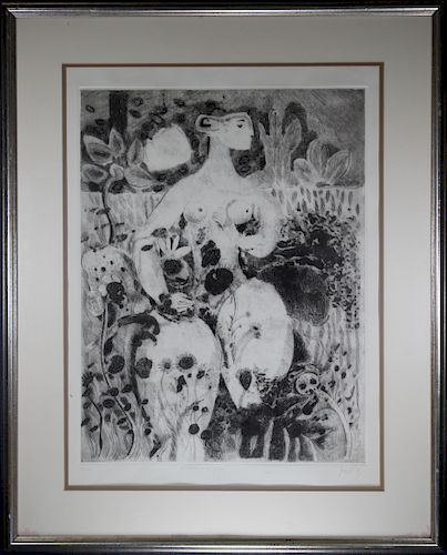 20th C. Abstract Figural Etching, Signed