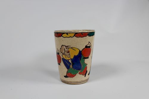 Chinese Figural Glazed Crackleware Cup