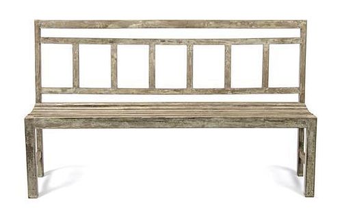 A Stained Garden Bench Height 37 x width 63 inches.