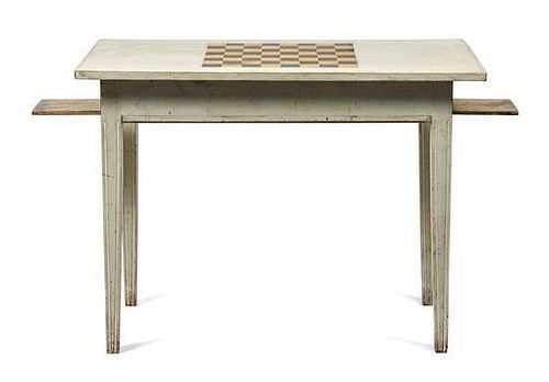 A Swedish Painted Tric-Trac Table Height 30 x width 40 3/4 x depth 21 1/2 inches.