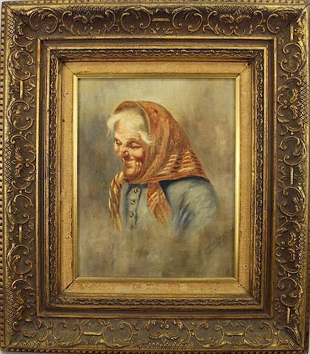 Antique Portrait of Elderly Woman, Signed