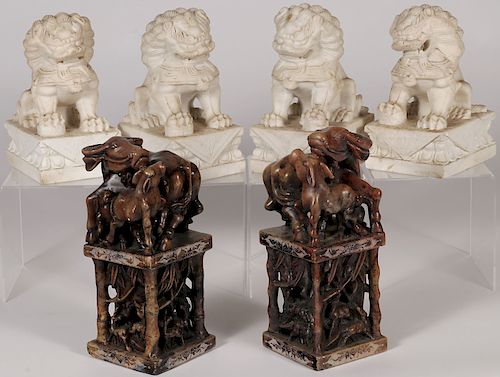 SIX CHINESE HARDSTONE CARVED SCULPTURES