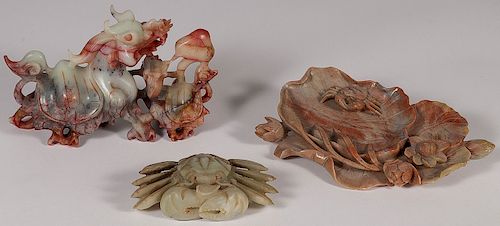 THREE CHINESE CARVED HARDSTONE FIGURES