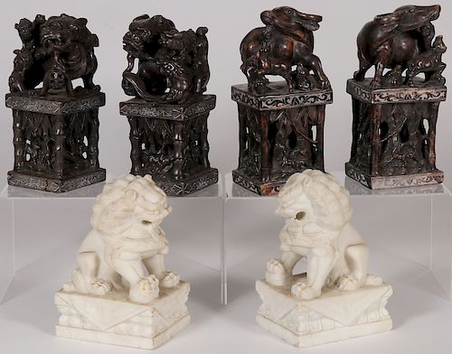 SIX CHINESE CARVED HARDSTONE SCULPTURES