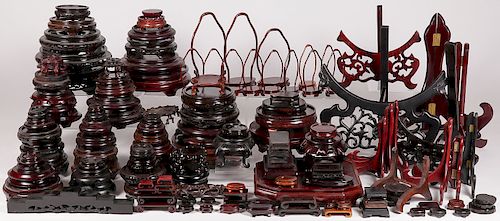 GROUP OF 150 CHINESE CARVED WOOD DISPLAY STANDS