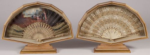 A PAIR OF FRENCH CASED PAINTED FANS, 19TH CENTURY