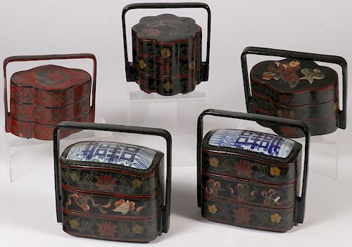 FIVE CHINESE STACKING BOXES