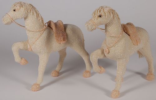 A PAIR OF CHINESE SEED PEARL HORSES