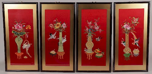 FOUR CHINESE SILK EMBROIDERED PANELS