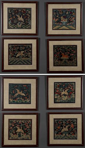 EIGHT CHINESE EMBROIDERED SILK PANELS, 19TH C