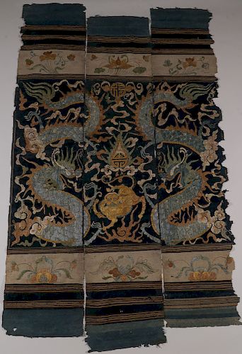 EARLY CHINESE DRAGON EMBROIDERED PANEL