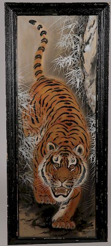 CHINESE WATERCOLOR ON SILK OF TIGER
