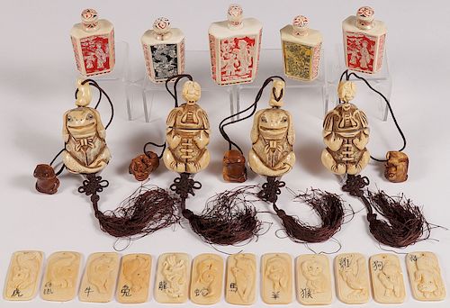 21 CARVED CHINESE BONE ITEMS