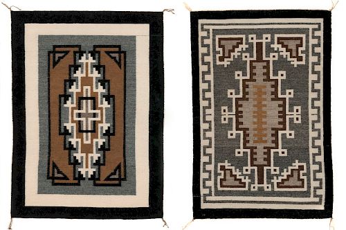 Navajo , Pair of  Framed Two Gray Hill Weavings