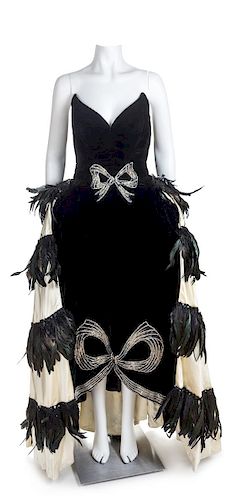 A Brooks Costume Black Velvet Custom Made Bustle Gown, No size.