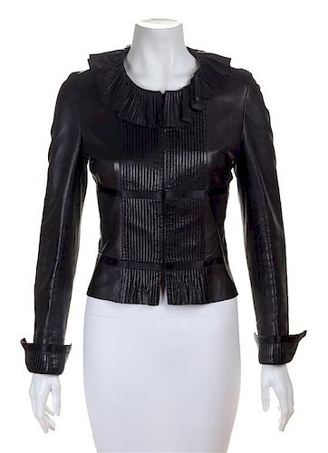 A Chanel Black Lambskin Leather Jacket, Size 38.