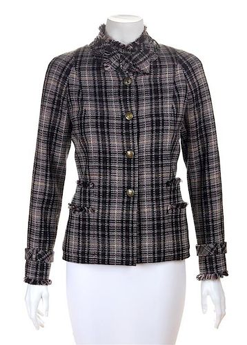 A Chanel Multicolor Wool and Cashmere Plaid Jacket Size 42.