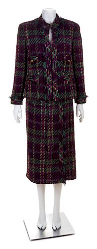 * A Chanel Multicolor Wool Textured Jacket and Skirt Suit, Size 42.
