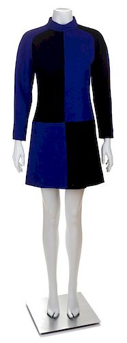 A Courreges Color Block Indigo and Black Wool Mod Dress, Size 36.