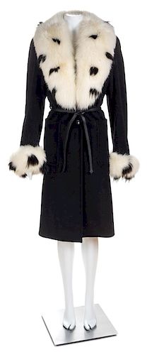 An Escada Black Wool Fox Trim Coat, Size 36.