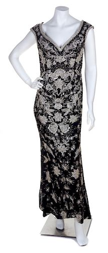 An Escada Black Silk Heavily Beaded and Embroidered Gown, Size 38.