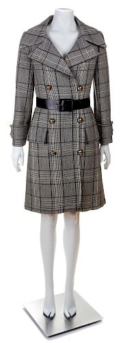 A Jeanne Lanvin Black and White Wool Plaid Double Breasted Coat, No size.