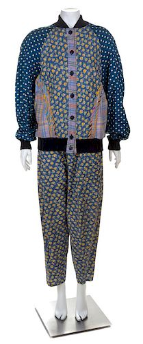 * A Koos Multicolor Cotton Three Piece Pant Ensemble Jacket no size; Top and pant size medium.