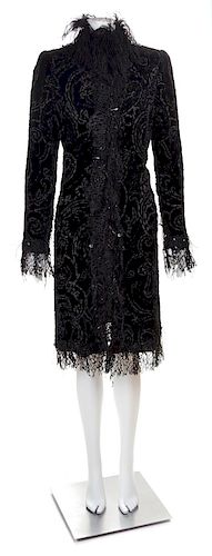 An Oscar de la Renta Black Velvet Evening Coat, No size.