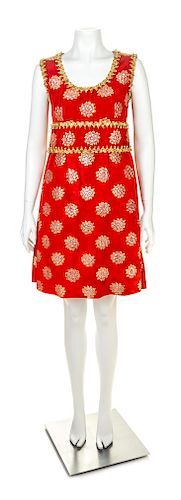 An Oscar de la Renta Red Silk Embellished Dress, No size.