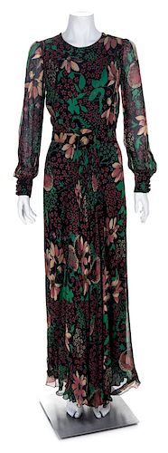 A Valentino Black Floral Gown, Size 8.
