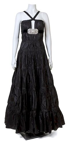 A Valentino Black Taffeta Pleated Halter Gown, Size 10.