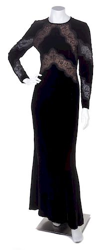 A Valentino Black Velvet Gown, Size 42.