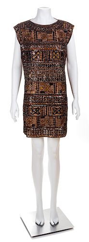 * An Yves Saint Laurent Brown Heavily Beaded and Sequin Embroidered Shift Dress, No size.