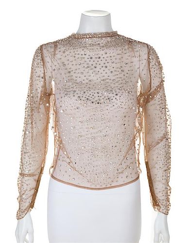 * A Pauline Trigere Nude Sheer Crystal Embellished Top, No size.