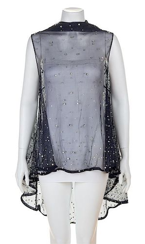 * A Pauline Trigere Navy Sheer Crystal Embellished Cape, No size.