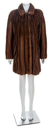 A Geoffrey Beene Brown Mink Knee-Length Coat, No size.