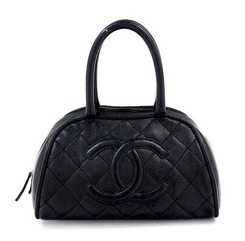 A Chanel Black Caviar Quilted Bowler Bag, 10.5" x 6.5" x 7"; Handle drop: 5".