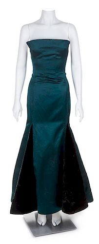 An Arnold Scaasi Green Silk Strapless Gown, No size.