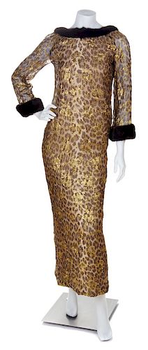 A Leopard Print Silk Gown with Mink Trim, No size.