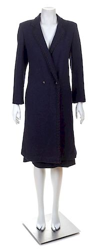 * A Chanel Navy Wool Coat and Skirt Ensemble, Jacket size 10; Skirt no size.