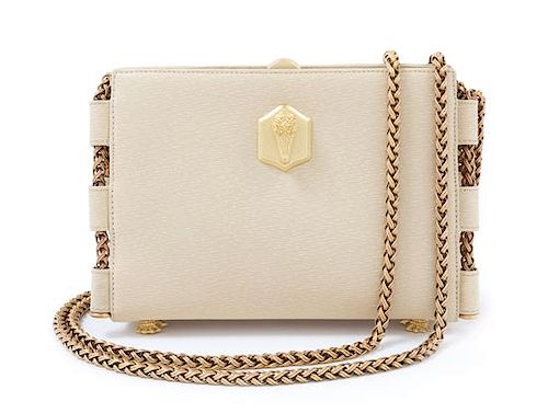 A Kieselstein-Cord Cream Leather Handbag, 7.75" x 5.75" x 2"; Strap drop: 17.5".