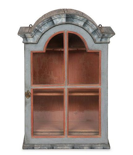 A Swedish Painted Hanging Cupboard Height 31 1/2 x width 21 1/2 x depth 12 1/2 inches.