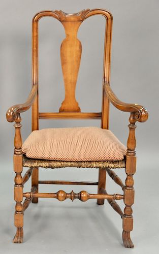 Queen Anne style great chair with rush seat.