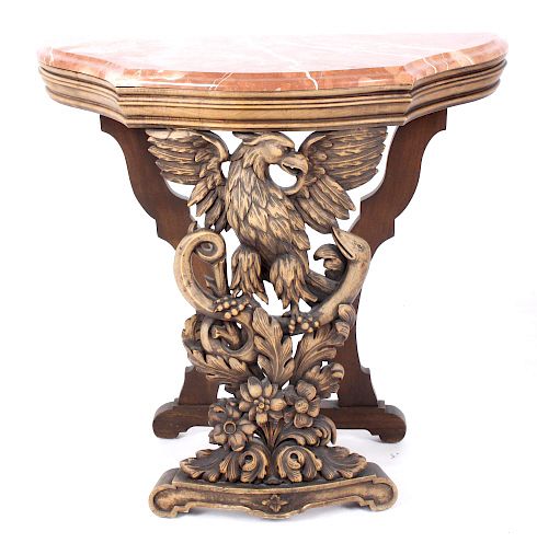 B. Altman & Co Wood Carved Marble Top End Table