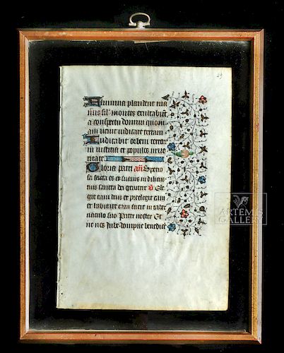 Framed 15th C. French Illuminated Manuscript