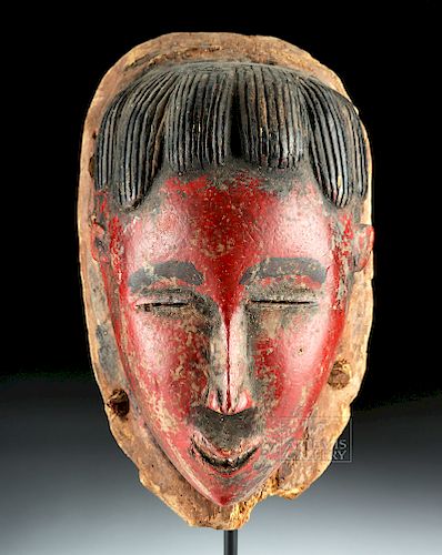 African Baule Goli Glin Wood Mask with Red Face