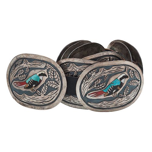 Silver Concha Belt with Inlaid Birds
