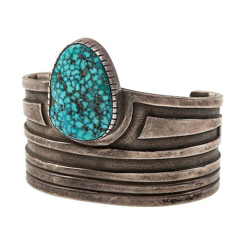 Tommy Jackson (Dine, b.1958) Navajo Silver and Turquoise Cuff Bracelet