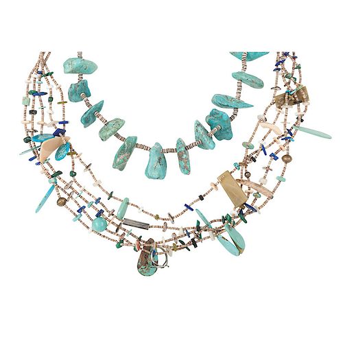Pueblo Style Heishi and Turquoise Nugget Necklace PLUS